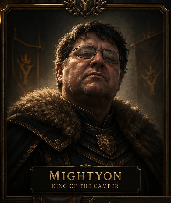 Illustrated fantasy portrait of Mightyon in fur-trimmed armor